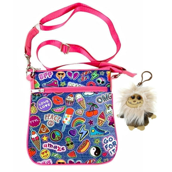 Emojicon Scented Crossbody Hip Bag & Clip-Keychain Bundle Set, Girls, Teens, Juniors - Denim
