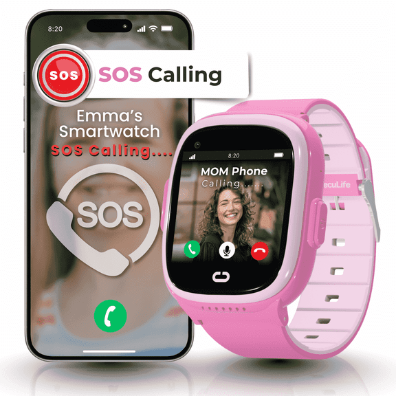 EmojiKidz 2025 Pink Smartwatch for Kids with GPS, Calling, Camera, and School Mode, 1.5 in, Pink Sport Band, New