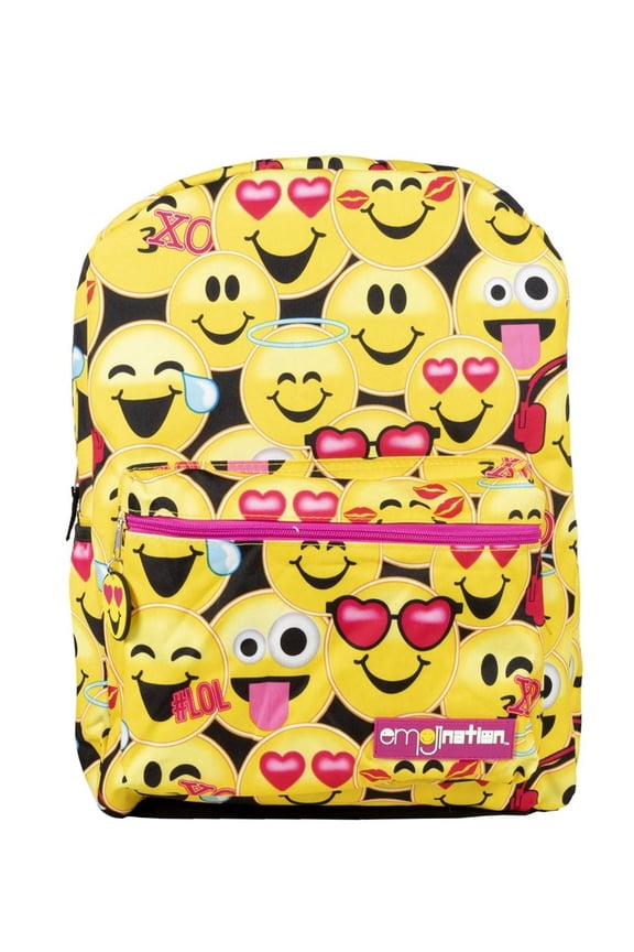 Smiley Face Emoji Backpack 16" Happy LOL Faces Heart Eyes All Over