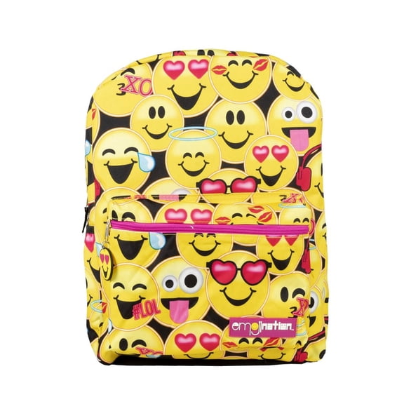 Emojination Smiley Face Emoji Backpack 16" Happy LOL Faces Heart Eyes All Over