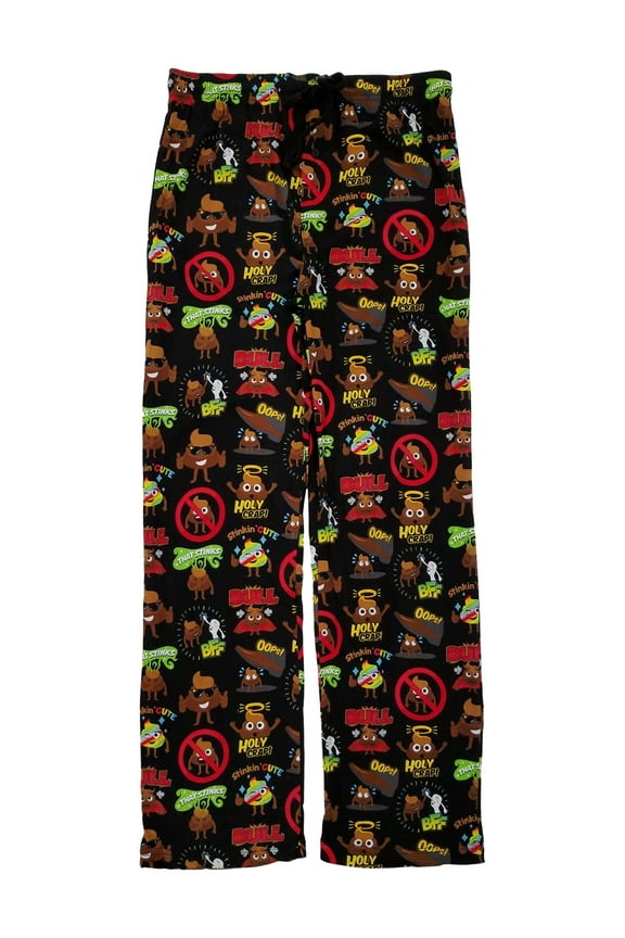 Mens Black Poop Emoji Knit Sleep Pants Lounge Pant Pajama Bottoms L
