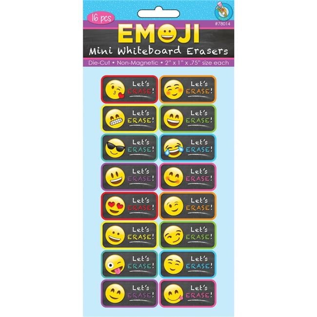 Emoji Mini Whiteboard Erasers with Colorful Foam and Felt, Pack of 16