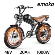 Emoko C93 1000W Adult Electric Bike with 20x4.0-inch Wide Tires, 48V 20Ah Battery, Top Speed of 31 mph, Range of Up to 43 Miles, Compliant with UL 2849 Standards