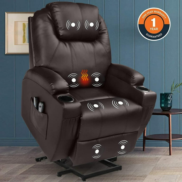 42.5'' Wide Faux Leather Power Lift Assist Massage Recliner Heating &  Vibration