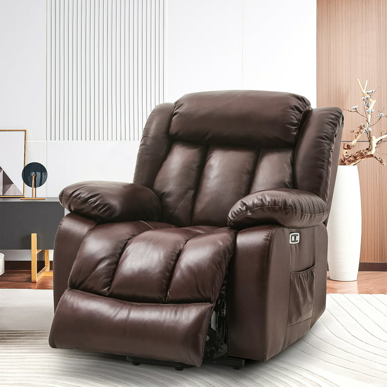 MERITLIFE Real Leather Power Lift Chair with Two Okin Motor Electric Lift  Recliner with Lumbar Support Lays Flat Home Sofa Chairs,Black 