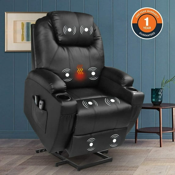 Emonia Power Lift Recliner Massage Chair with Remote Control Heat 10-Year Warranty - Genuine Leather - Black