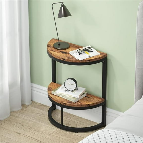 Emoottoo TB-U0173 19.69 in. Slim Half Moon 2 Tier Semi Circle End Table with Storage Shelf - Rustic Brown