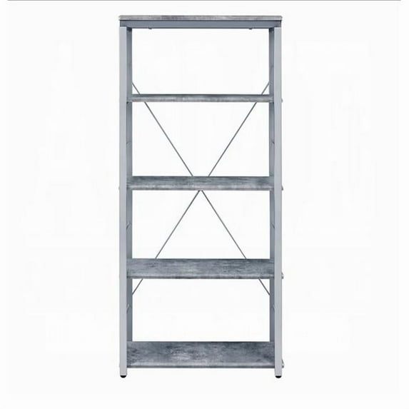 Emoottoo TB-AC92907 24 in. 4-Tier Open Industrial Modern Etagere Bookcase with Faux Concrete Shelves, Silver Metal Frame