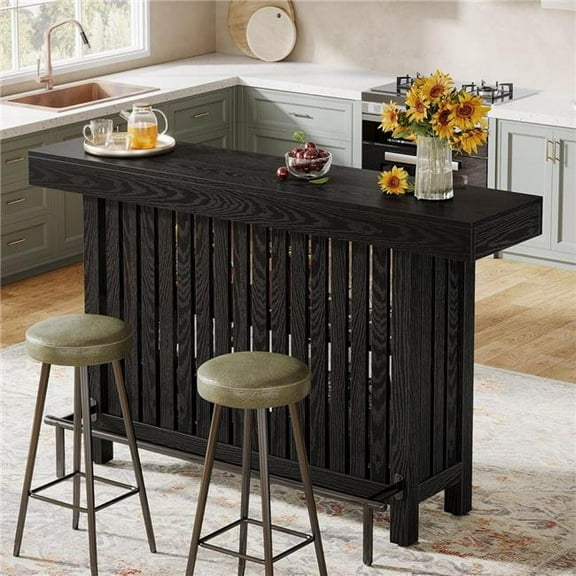 Emoottoo TB-JW1037 63 in. 2-Tier Modern Home Bar Unit with Footrest - Black