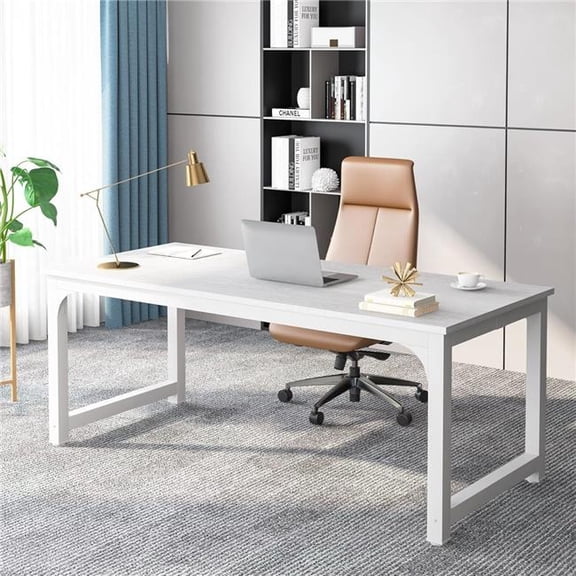 Emoottoo TB-U0133 70.8 in. Executive Modern Computer Workstation Office Desk with Thick Metal Frame - Large - White