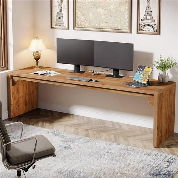 Emoottoo TB-XK00644 78.7 in. Farmhouse Extra Long 2 Person Computer Desk - Large - Brown