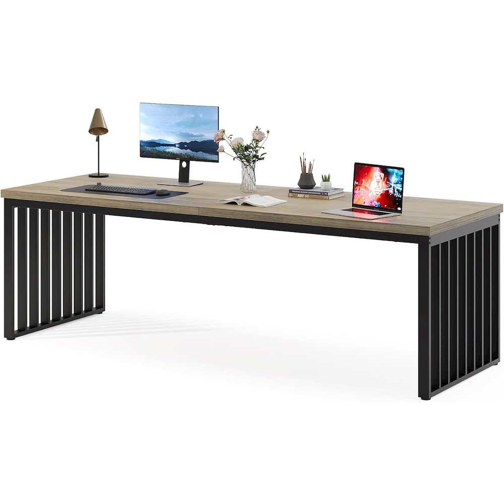 Emoottoo Double Computer Desk for 2 – Industrial Grey & Black Home ...