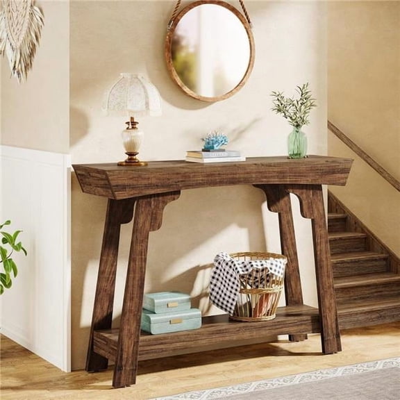 Emoottoo TB-JW1012 41 in. 2-Tier Small Entryway Wood Behind Couch Console Table with Storage - Rustic Brown