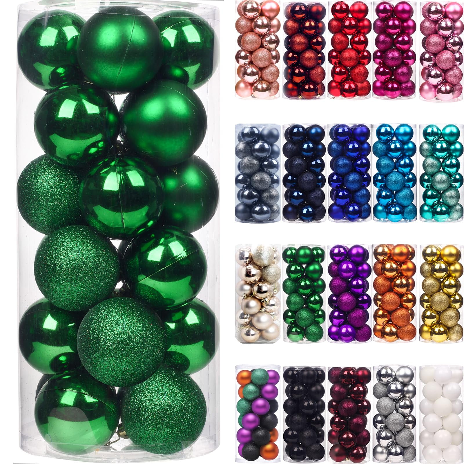 24-Piece Green Shatterproof Plastic Christmas Ball Ornaments Set