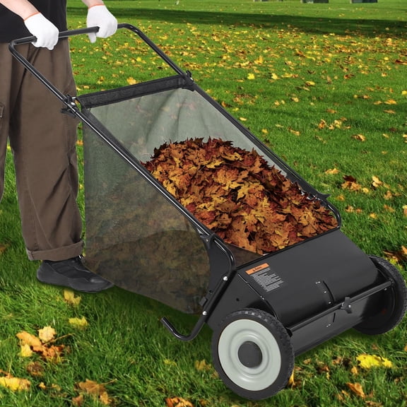 Emorefun 26" Push Lawn Sweeper, 7 Cu.ft. Large Capacity Leaf Sweeper with 4 Spinning Brushes for Lawn, Yards, Sidewalks, Black