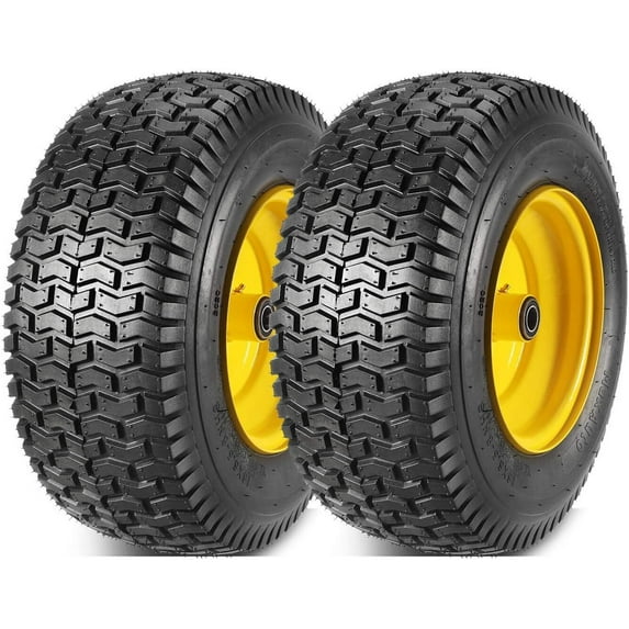 Emorefun 2PCS 16x6.50-8 Lawn Mower Tires with Rim Fits Most John Deere 3" Offset Hub, 3/4" Bearing, 615lbs Capacity (Not Fit 130/X300R/X530/LA175)