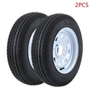 Emorefun 2PCS Trailer Tires 5.30-12 5.30x12 530-12 Tire with 12'' Rims, 4 Lug on 4'', Load Range C, 6PR, 1050lbs Capacity