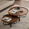 thumbnail image 1 of Emorefun 2Pcs Small Nesting Coffee Table, Round Wood Center Table for Living Room, Bedroom, Walnut, 1 of 6