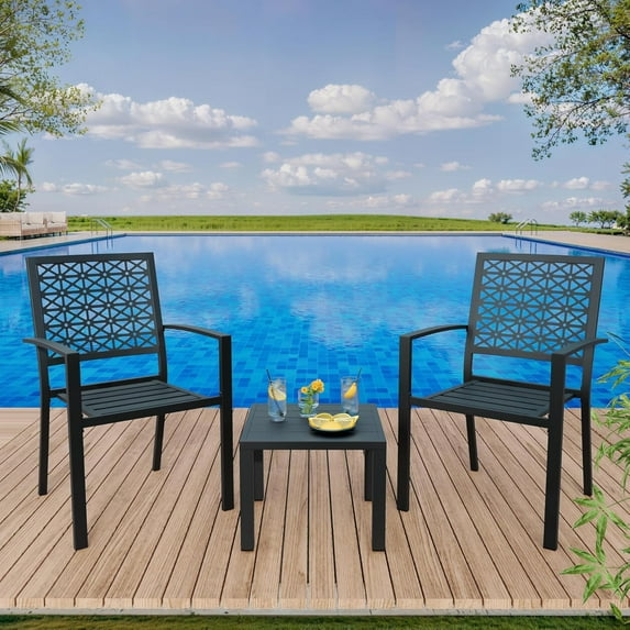 Emorefun 3 Piece Metal Outdoor Furniture Set, Stackable Bistro Table and Chairs for Patio, Garden, Balcony, Black