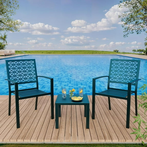 Emorefun 3 Piece Metal Outdoor Furniture Set, Stackable Bistro Table and Chairs for Patio, Garden, Balcony, Light Blue