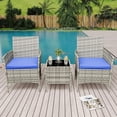 thumbnail image 1 of Emorefun 3 Piece Patio Conversation Sets, Outdoor Patio Bistro Sets with Coffee Table for Garden, Yard, Balcony, Gray/Blue, 1 of 7