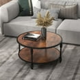 thumbnail image 1 of Emorefun 30.5" Small Round Table, 2 Tier Center Table with Storage Shelf & Metal Frame for Living Room, Bedroom, Home Office, Rustic Brown, 1 of 7