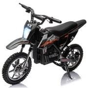 Emorefun 36V Kids Ride on Dirt Bike Off-Road Motorcycle with LED Headlight, Leather Seat, Front+Back Brake for Kids Ages 14+, 15.5MPH Fast Speed, 350W Brushless Motor, Black