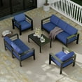 thumbnail image 1 of Emorefun 5 Piece Patio Furniture Set, Aluminum Outdoor Furniture with Armrests & Thick Cushions for Porch, Lawn, Backyard, Dark Gray/Blue, 1 of 8