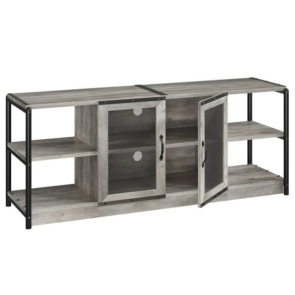 Emorefun 70.86" TV Console Table, Farmhouse Entertainment Center with 2 Mesh Door for Living Room Bedroom Office, Gray