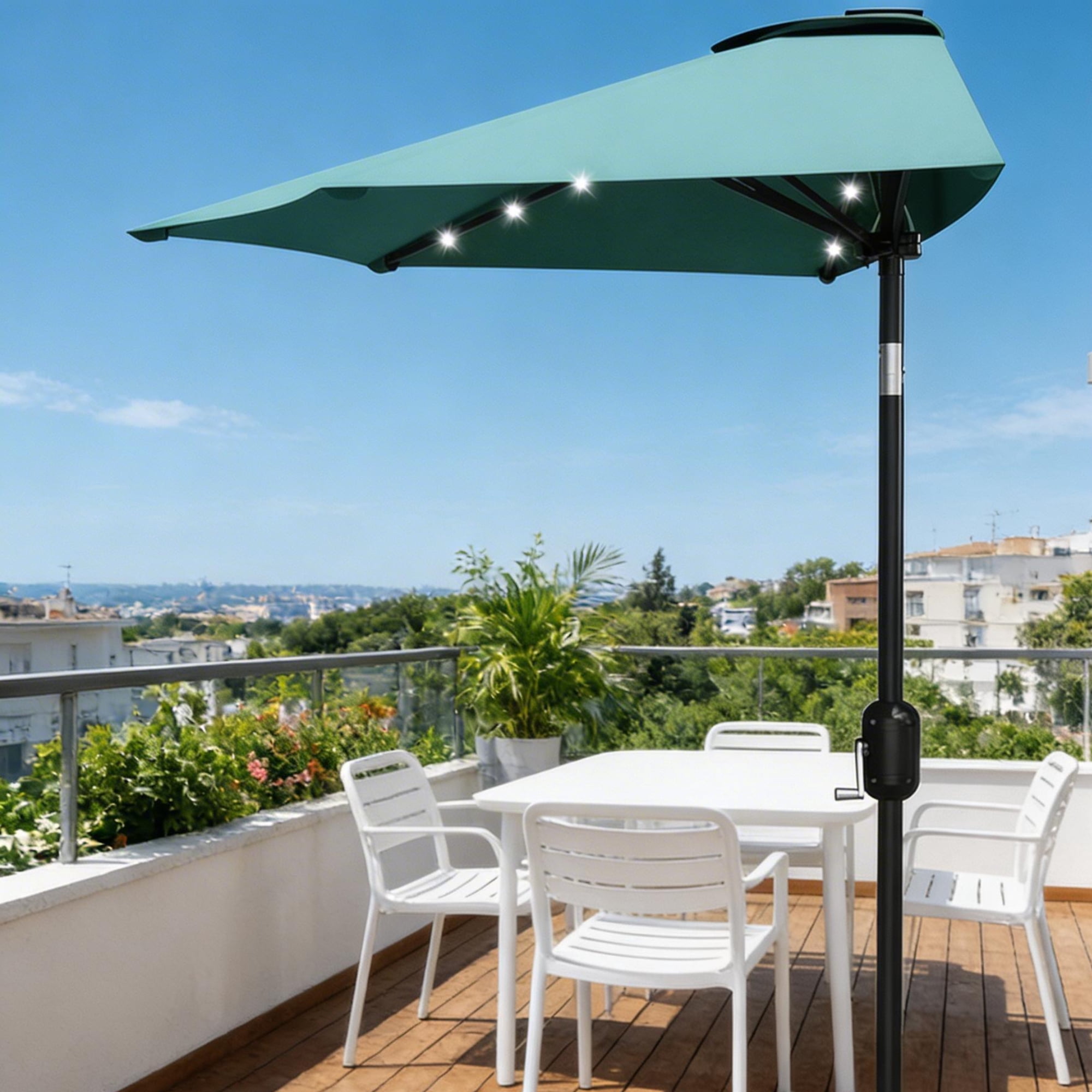 4 person patio dining set with umbrella MF Studio 6-Piece Outdoor 9 ft Umbrella, Swivel Chairs & Square Table for 4-Person, Black, Beige & Blue Extra 15% Off! Outsunny Cantilever Offset Umbrella Size:l/xl Chairs come fully assembled