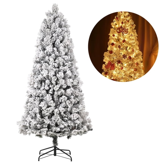 Emorefun Artificial Cedar Tree 6ft, Xmas Tree with Light and Foldable Stand for Holiday Decoration, White