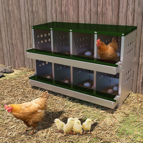 Emorefun Chicken Coop Nesting Boxes with Compartments, Roll Away Chicken Laying Boxes W/Bottom Grate & Upper Protective Panel, Green