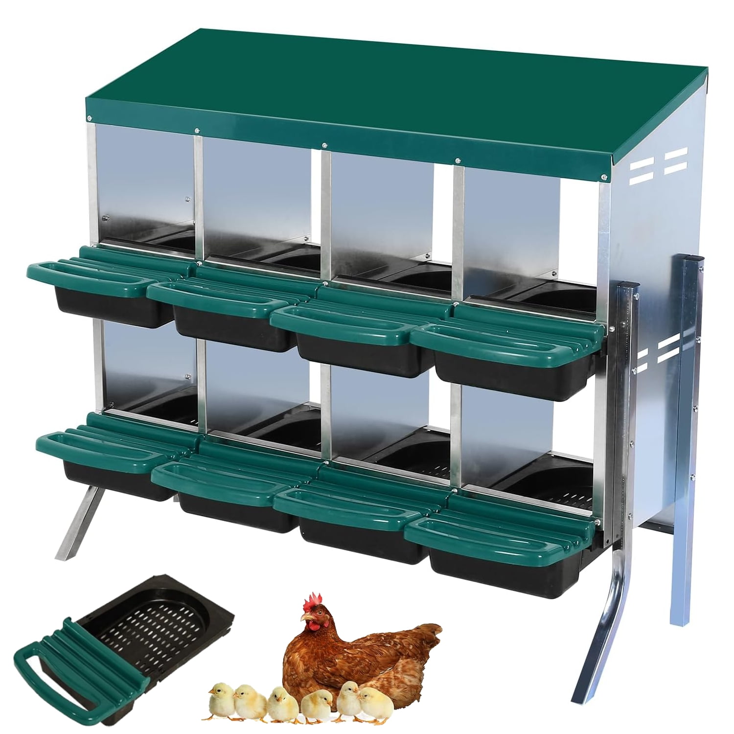 Emorefun Chicken Nesting Boxes W/Stand, 8 Compartment Metal Chicken ...