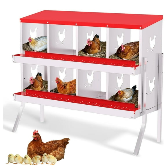 Emorefun Chicken Nesting Boxes for Chicken Coop, Heavy-Duty Egg Laying Box with 8 Compartments & Stand, Red