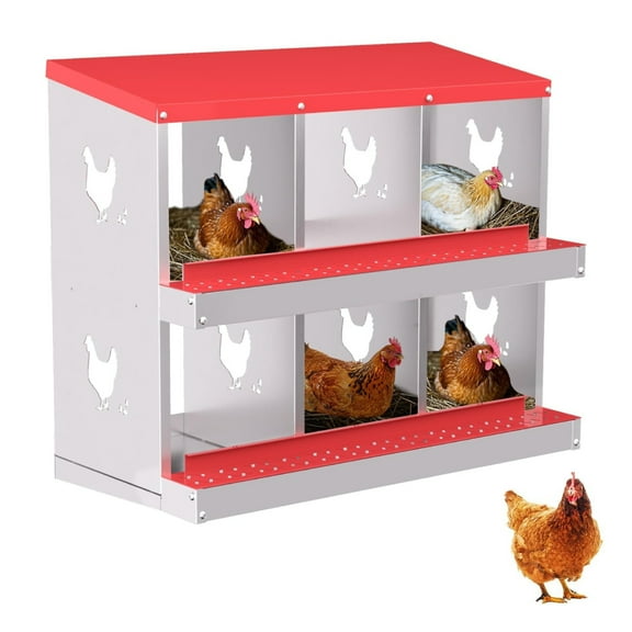 Emorefun Chicken Nesting Boxes with 6 Compartments, Heavy-Duty Egg Laying Box for Poultry Coops, Red