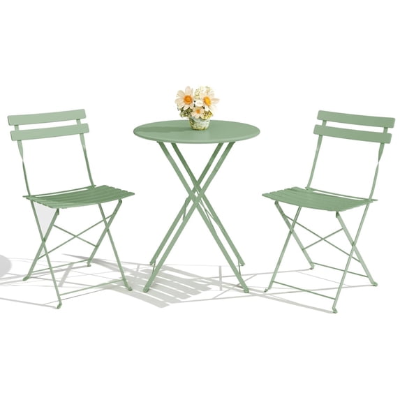 Emorefun Foldable Patio Set, 3 Piece Small Bistro Set with Round Table for Outdoor & Indoor, Green