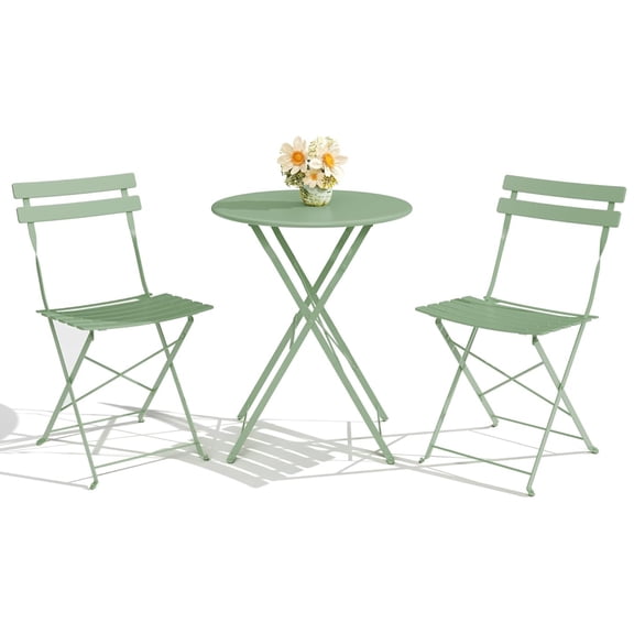 Emorefun Foldable Patio Set, 3 Piece Small Bistro Set with Round Table for Outdoor & Indoor, Green