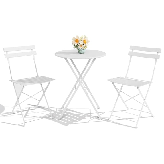 Emorefun Foldable Patio Set, 3 Piece Small Bistro Set with Round Table for Outdoor & Indoor, White