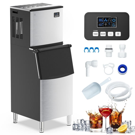 Emorefun Industrial Ice Maker Machine 350Lbs/24H with 220Lbs Ice Bin, Air Cooled Commercial Ice Maker in Stainless Steel