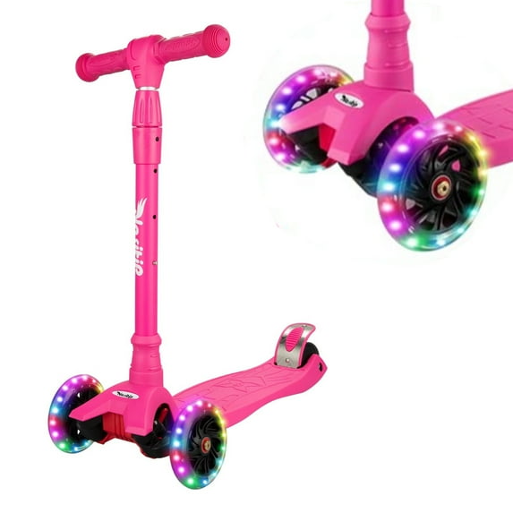 Emorefun Kids Scooter with 3 Light up Wheels & Adjustable Height, Pink
