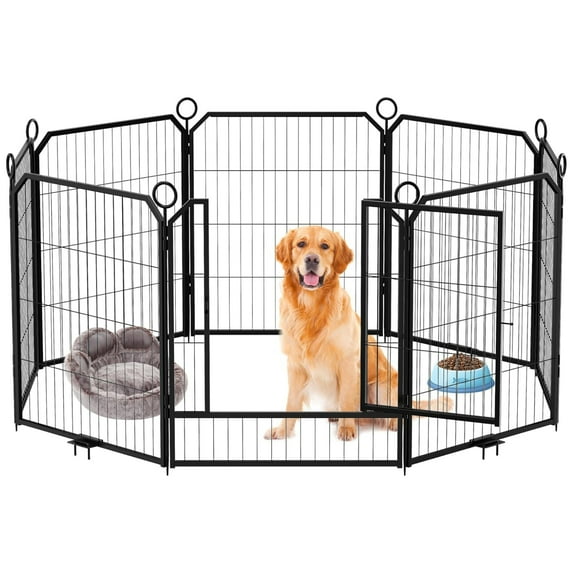 Emorefun Metal Fence Panels, 8 Panels Portable Dog Playpen with Gate for Indoor, Outdoor, RV Camping, 31.5"H, Black