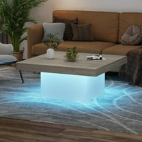 Emorefun Modern Coffee Table, 35.4" Cocktail Table with 16-Color LED Lights for Living Room, Office, Gray/White
