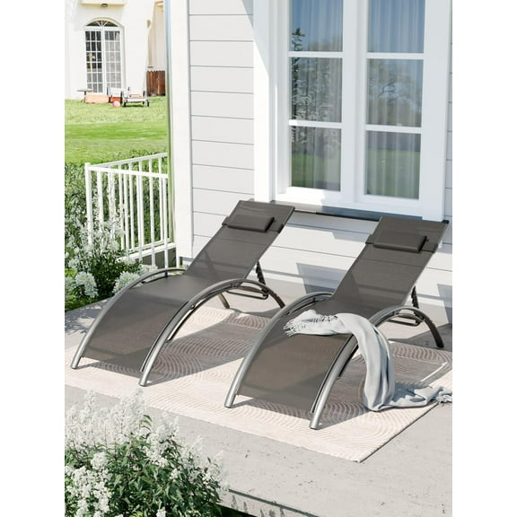 Emorefun Outdoor Chaise Lounge Set of 2, Pool Lounge Chairs with Adjustable Backrest for Balcony, Backyard, Patio, Black