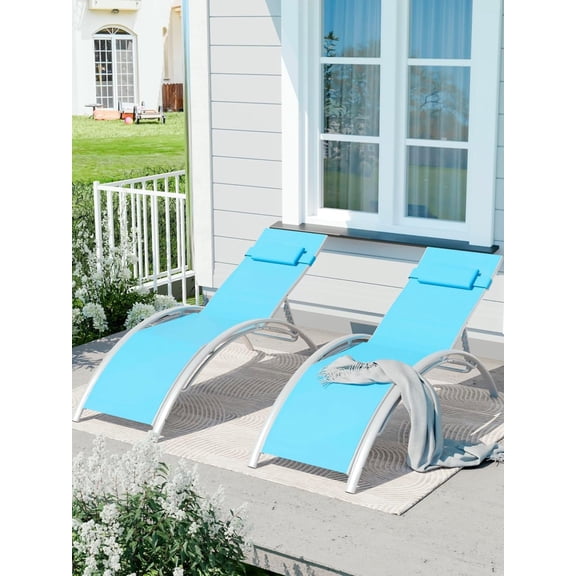 Emorefun Outdoor Chaise Lounge Set of 2, Pool Lounge Chairs with Adjustable Backrest for Balcony, Backyard, Patio, Blue
