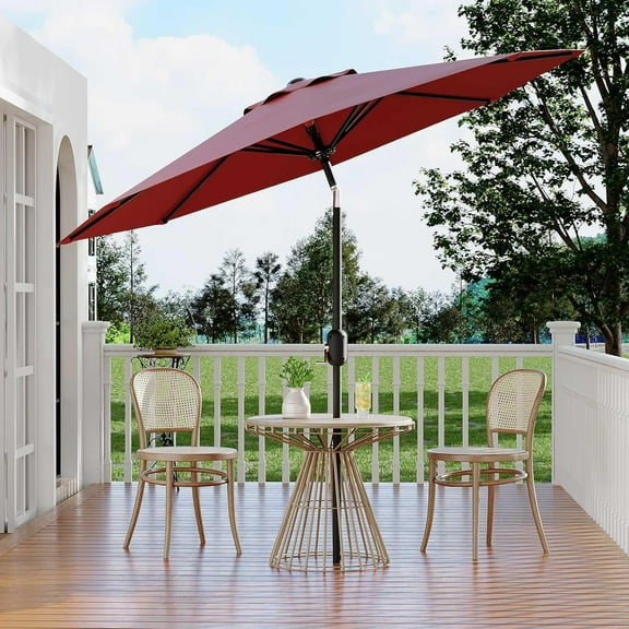 Emorefun Outdoor Umbrella, 9ft Patio Umbrella with Crank Lift & Adjustable Tilt for Pool, Deck, Yard, Garden, Red