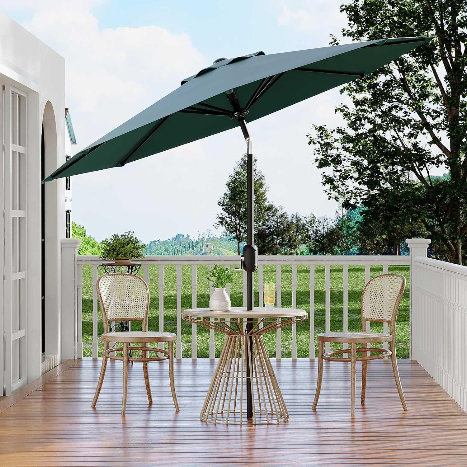 Emorefun Outdoor Umbrella, 9ft Patio Umbrella with Crank Lift & Adjustable Tilt for Pool, Deck, Yard, Garden, Turquoise
