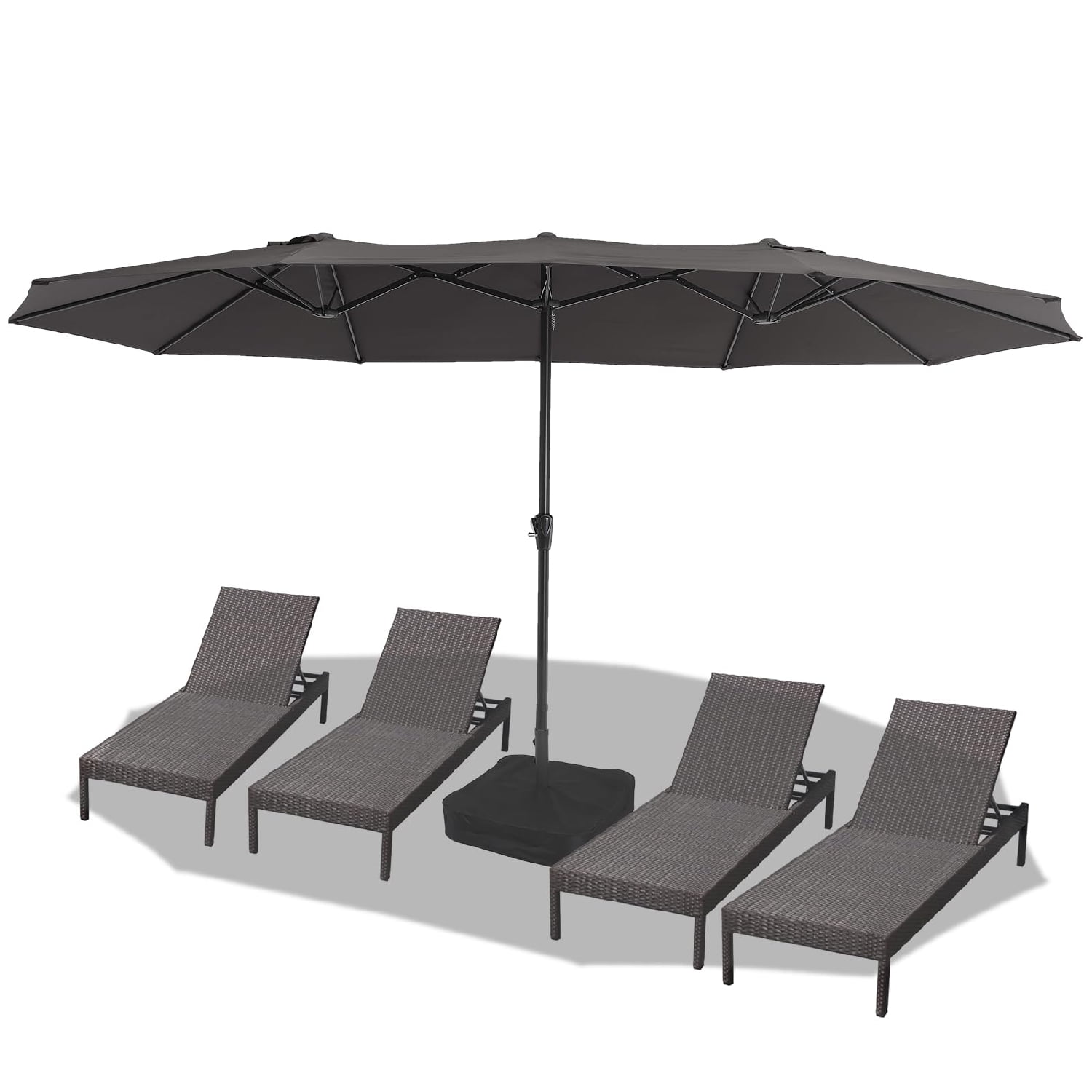 Emorefun Patio Umbrella with Base, 15FT Large Outdoor Umbrella with Crank Handle & 12 Strong Ribs for Garden, Backyard, Poolside, Dark Gray