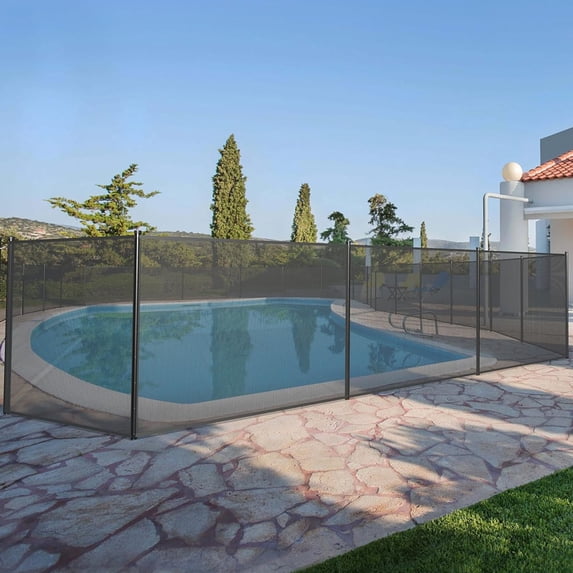 Emorefun Pool Fences for Inground Pools, 4' x 48' Mesh Pool Safety Fence with Stainless Steel Feet, Black