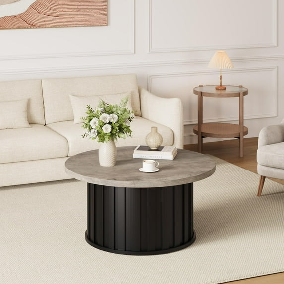 Emorefun Small Coffee Table, Round Center Table with Metal Base for Small Space, Apartment, Gray