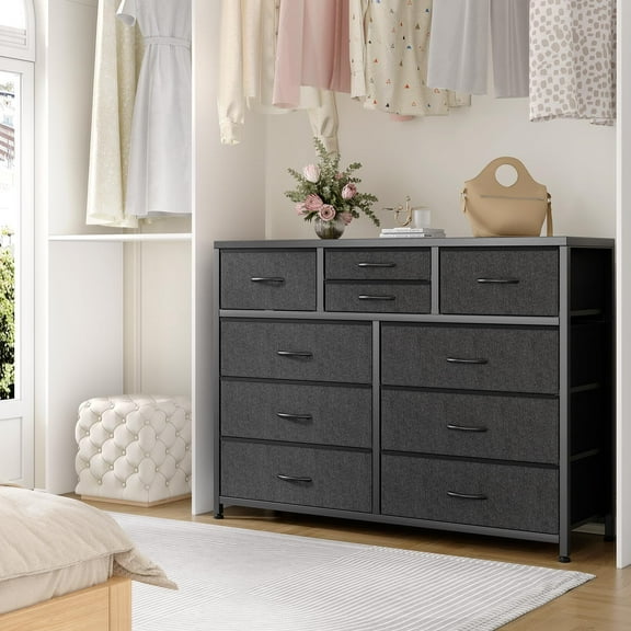 Emorefun TV Stand for 55 Inch TV, Entertainment Center with 10 Drawers for Living Room, Closet, Entryway, Hallway, Black